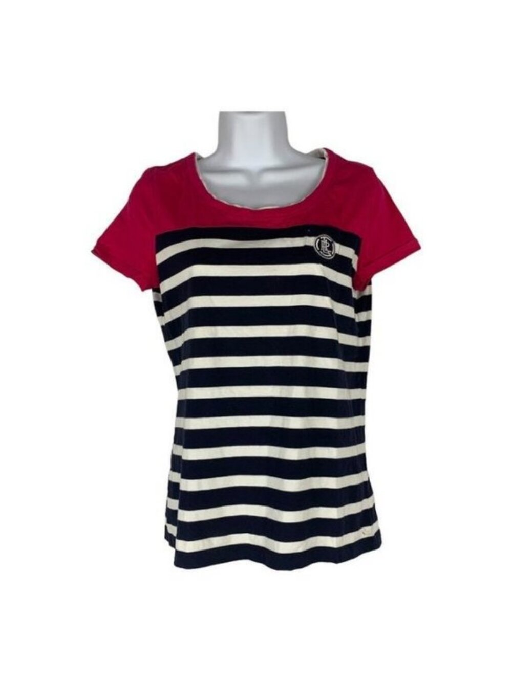 Lauren Ralph Lauren Active Striped Cotton T-Shirt Women’s Medium Navy/White